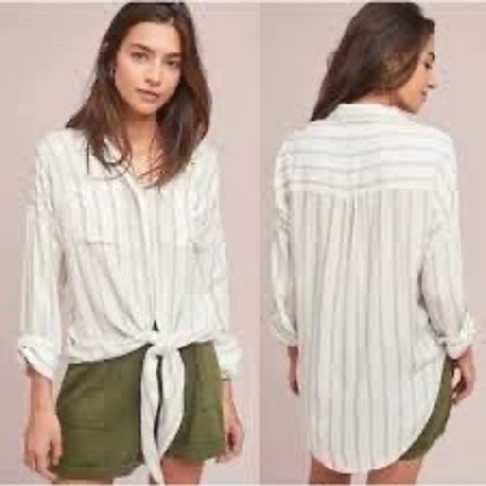 Maeve by Anthropologie white & tan striped shirt button front womens size small